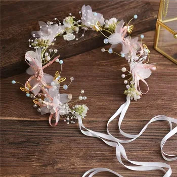 Bride Crown Hair Crystal Jewelry Tiara With Pearls Flowers