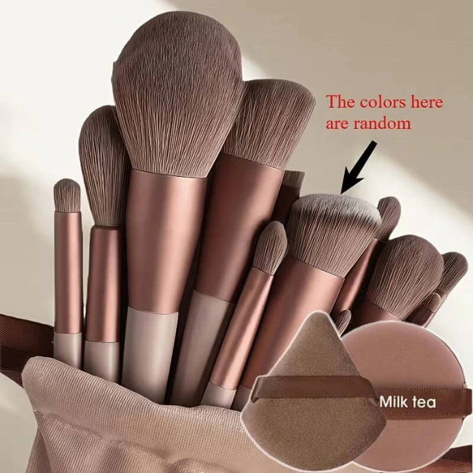 15Pcs Makeup Brush Set with 2 Brown Makeup Sponges, Full Set